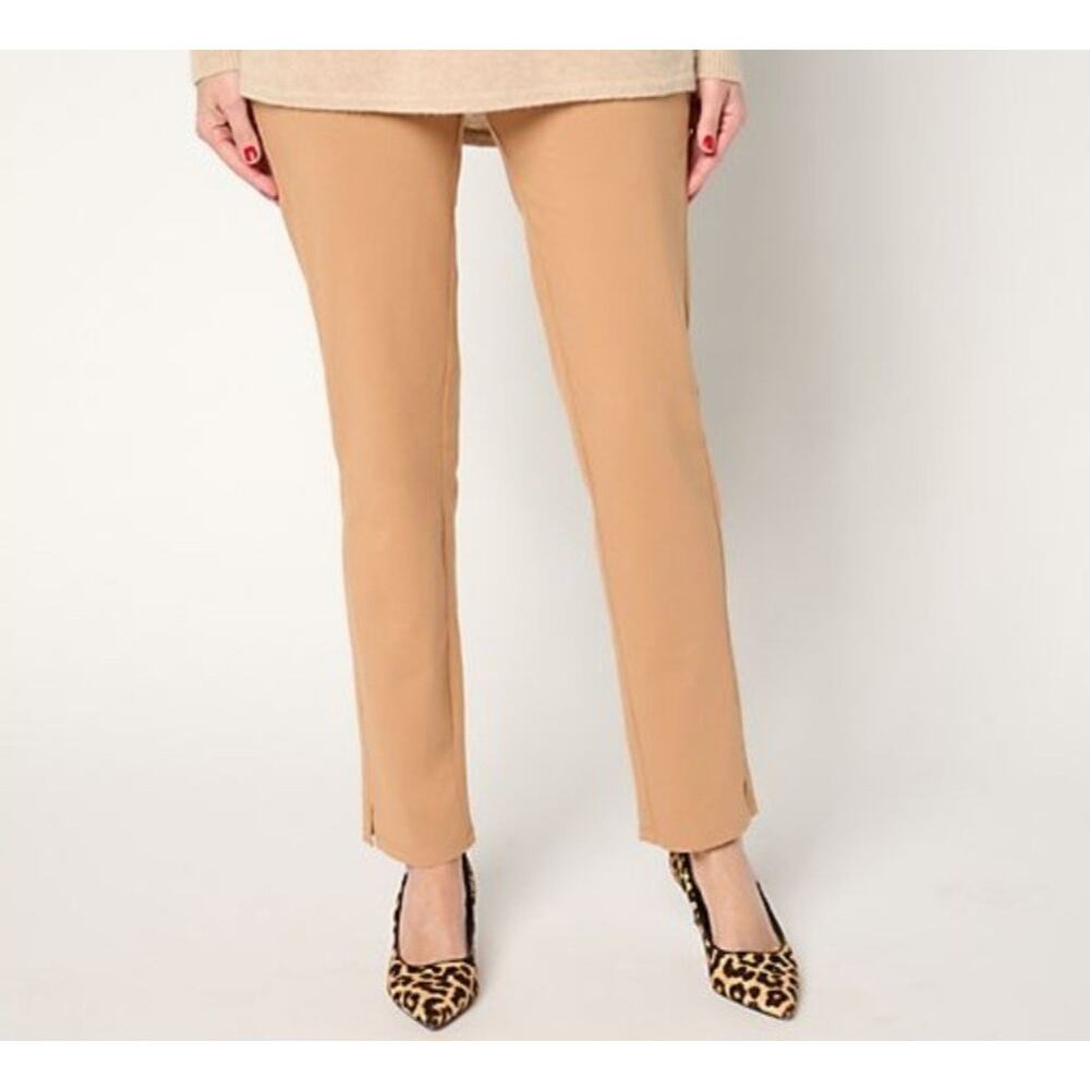 Women With Control Petite L Camel Tummy Control Straight Leg Pant A675815 EUC